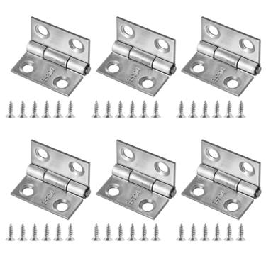 Imagem de Qyueyue Mini dobradiças de aço inoxidável 304 de 2,5 cm - 6 peças pequenas dobradiças planas de metal com parafusos de montagem para portas de armário de madeira artesanato projetos DIY