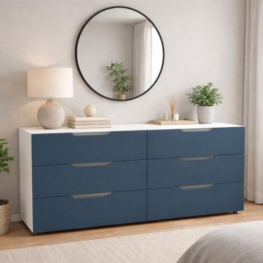 Imagem de Cômoda para Quarto 6 Gavetas 150cm Madri Azul/Branco