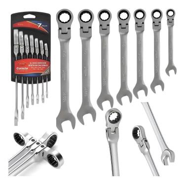 Imagem de Jogo Chave Combinada Articulada C Catraca 7 Peças - Corneta