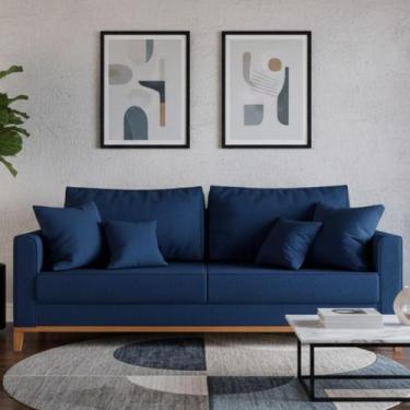 Imagem de Sofá Living Beny 1,80m. Estofado em linho. - Leonardi, Azul