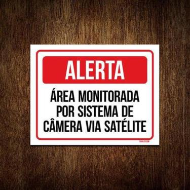 Imagem de Kit 3 Placas Alerta Área Monitorada Sistema Câmera Satelite