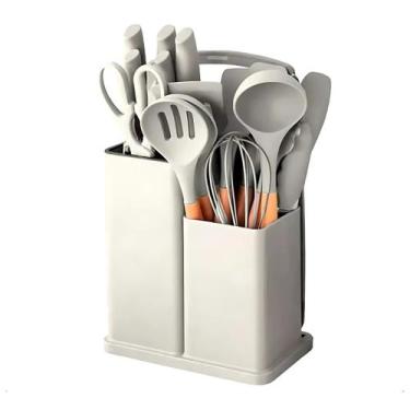 Imagem de Kit Jogo Utensílios de Cozinha Luxo 19 Pçs c/ Tábua Espátula Faca Teso