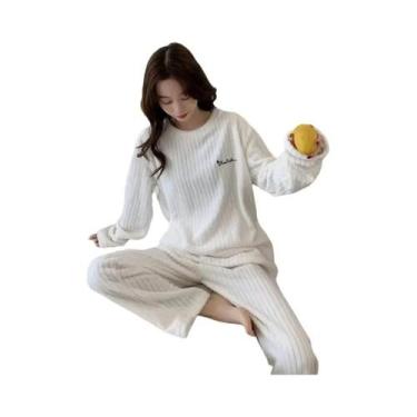 Imagem de Conjunto De Pijamas Femininos De Inverno Em Veludo Coral, Roupa De Cas