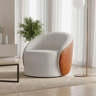 Imagem de Poltrona Sala Orgânica Lua Giratória Sintético Pu Nozes/bouclê Cinza D03 - D`rossi