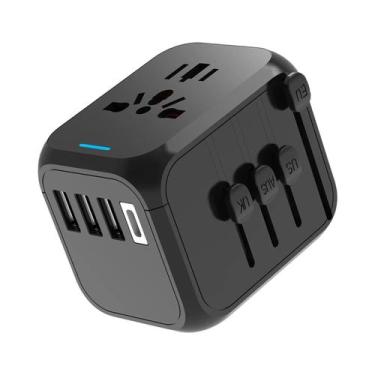 Imagem de Adaptador De Viagem Universal Com Carregador 3 USB Tipo C Para Tomada 