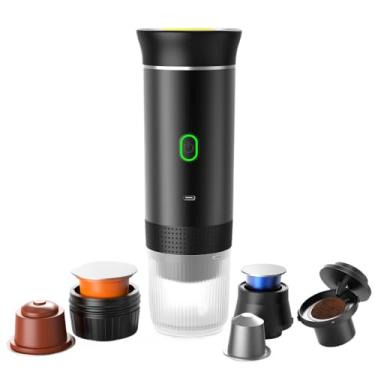 Imagem de Cafeteira elétrica portátil sem fio com USB-C, autoaquecimento, máquina de café expresso recarregável para viagens, acampamento, trailer, casa, escritório (preto)