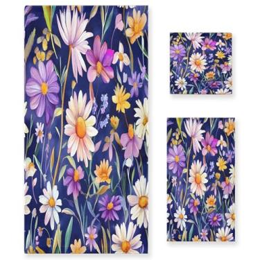 Imagem de xigua Conjunto de toalhas de banheiro de flores silvestres em aquarela absorvente macio 3 peças toalha de banho toalha de mão toalhas decorativas para banheiro, academia, hotel, praia, piscina