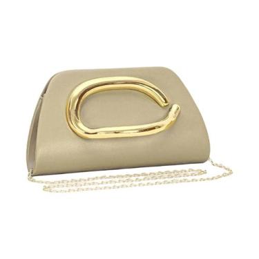 Imagem de Bolsa Clutch Com Fivela De Metal Dourada Para Mulheres, Ideal Para Fes