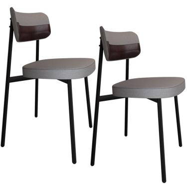 Imagem de Kit 02 Cadeiras Estofada Para Sala de Jantar Astrid Preto C01 Linho Cinza Courino Café - Lyam Decor