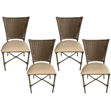 Imagem de 4 Cadeira Vivara Mesa Jantar Estofada Cozinha Fibra Sintética Areia Assento Off White