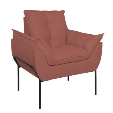 Imagem de Poltrona Sofá Luxo Base Metal Preto Recepção Escritório Rosa