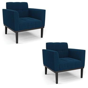 Imagem de Poltrona Sala Base Madeira Fixa Pto Kit 2 Elisa Bouclê D03 - D'rossi Cor Azul