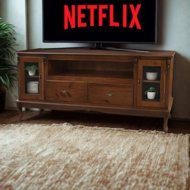 Imagem de Rack Para Tv Com Pés Luiz Xv 2 Gavetas 2 Portas E Nicho - Castanho Envelhecido