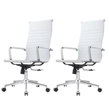 Imagem de Kit 2 Cadeiras Giratória Alta Office Manhattan Esteirinha Fratini Revestida Em (pu) Branco Base