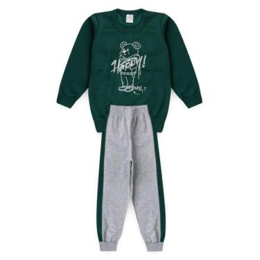 Imagem de Conjunto Inverno Menino Verde Blusão e Calça com Recorte em Moletom Ha