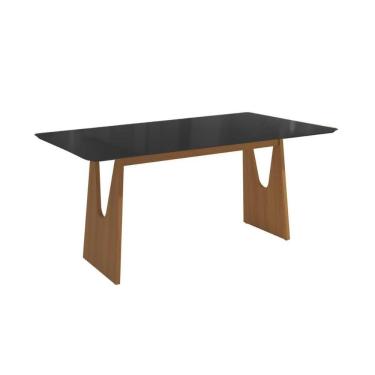 Imagem de Mesa De Sala Jantar Mila Premium Madeira Maciça C- Tampo Madeirado C- Vidro 160x90cm Carvalho-preto Fosco - Kappesberg