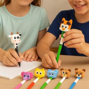 Imagem de Kit 12 Unidades Caneta Blocos Montáveis Colorida Escolar Encaixe Infan