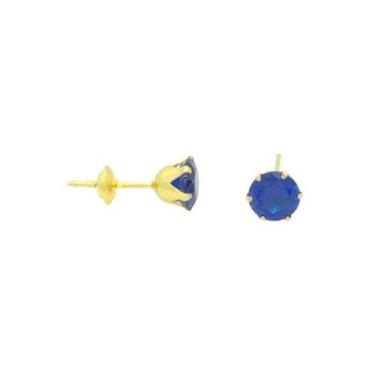 Imagem de Brinco em Ouro 18K com Zircônia Redonda Azul Escuro - Joia Elegante - 