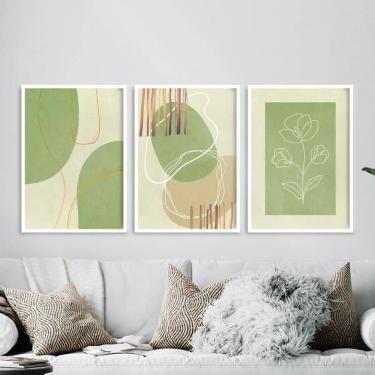 Imagem de Kit 3 Quadros Abstratos Verde/Bege 45x34cm - Decoração
