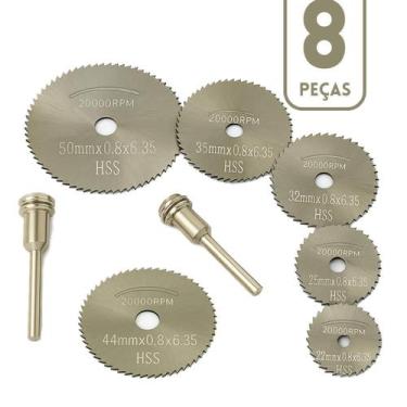 Imagem de Kit 6 Discos de Corte Serra Circular Madeira 8 Peças Hastes para Micro
