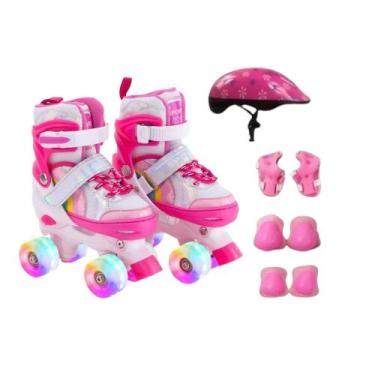 Imagem de Patins Roller Infantil Arco Íris Sport 4 Rodas Ajustavel Led c/ kit se