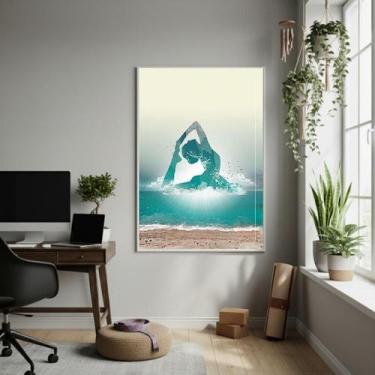 Imagem de Quadro Decorativo Oceano Com Yoga-70X50Cm Mold Branca - Quadros On-Lin