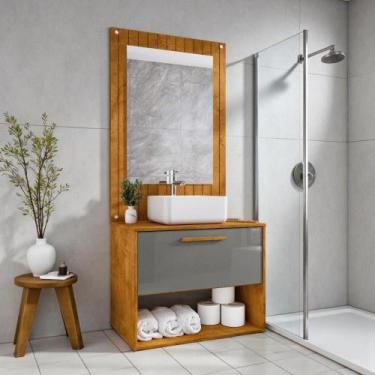 Imagem de Conjunto Gabinete Cuba Espelho Banheiro Naturalle Titanium - Drop de C