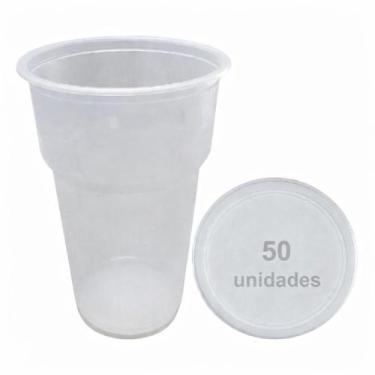 Imagem de 50 Copos Com Tampa 1000Ml 1 Litro Sem Furo Descartável Choop - Copaza