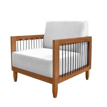 Imagem de Poltrona Decorativa Base de Madeira Daia Linho Rústico Grígio - Loja Sheep