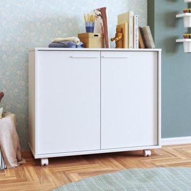 Imagem de Balcão 2 Portas 2 Prateleiras 4 Pés com Rodízios MDP 12mm Branco - BRV