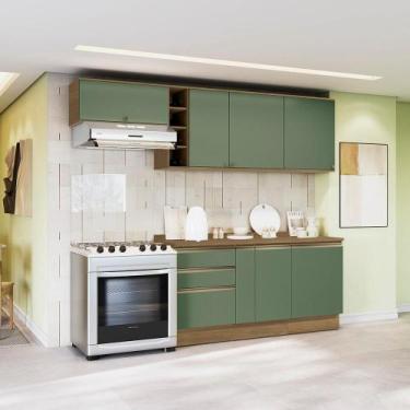 Imagem de Armário de Cozinha Completa Garrafeiro 100% MDF 260cm Nogueira/Verde C