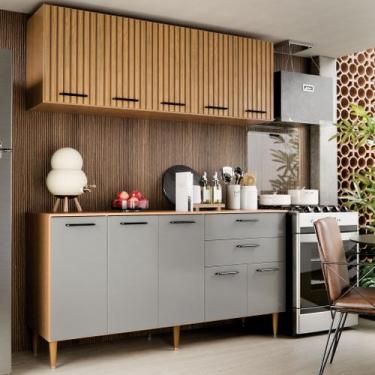 Imagem de Armário de Cozinha Completo Bela 140cm com Aéreo Ripado Balcão 3 Porta