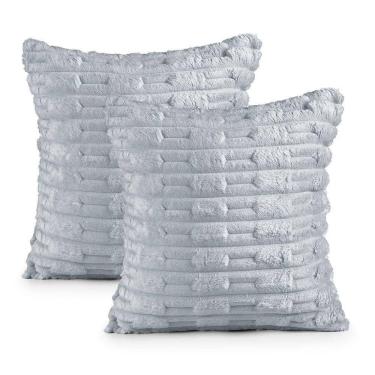 Imagem de Kit 2 Capas De Almofada Polar Manta Ultrasoft Com Ziper Decorativa Sofá Sala Quarto Cinza Platina - 100% Poliéster