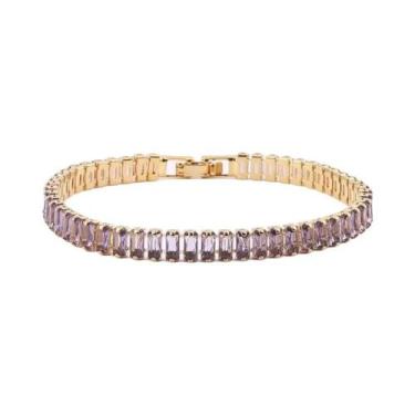 Imagem de Pulseira Feminina Larga Geométrica De Zircônia Banhada a Ouro 18K Joia