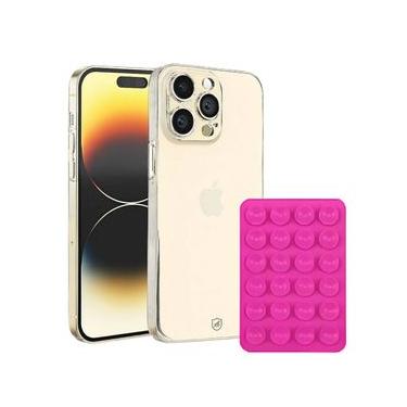 Imagem de Kit Capa Crystal Slim para iPhone 14 Pro +  Ventosa - Rosa - Gshield