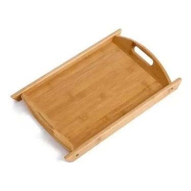Imagem de Bandeja em bambu com alça para servir retangular 34X23Cm - JN ECOMERCE