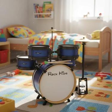 Imagem de Bateria acústica infantil Rock Kids RMV Completa Azul