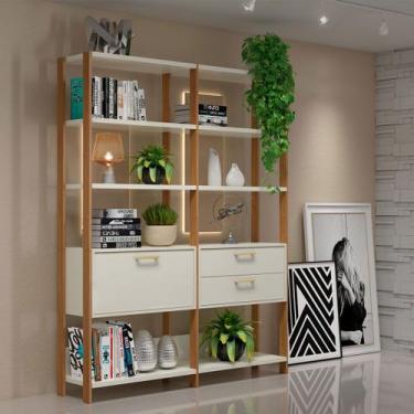 Imagem de Estante Organizadora com 2 Gavetas 1 Porta Basculante Freijó Off White