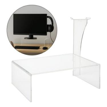 Imagem de Suporte Monitor + Headset Elevado Transparente Gamer Setup Fone Tela O