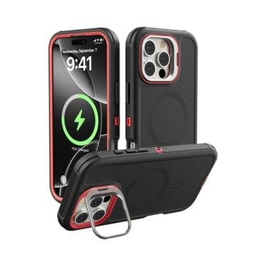 Imagem de Capa De Liga Magnética Para iPhone 16 15 14 plus pro Max Com Suporte P