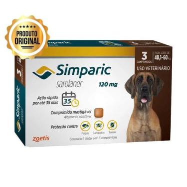 Imagem de Simparic Antipulgas e Carrapatos Para Cães 40,1 a 60kg com 3 Comprimid