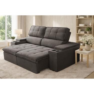 Imagem de Sofa 4 Lugares Retratil Reclinavel 250cm Veludo USB Pluma Ferguile