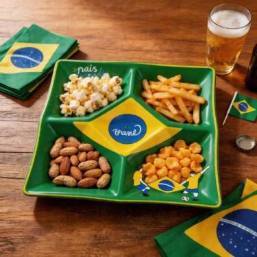 Imagem de Petisqueira Grande Com Divisórias Brasil Bandeira Copa Do Mundo Prato 