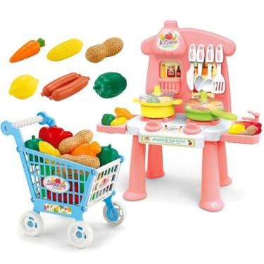 Imagem de Cozinha Completa Infantil Carrinho de Compra Legume na Caixa - Mikitoy