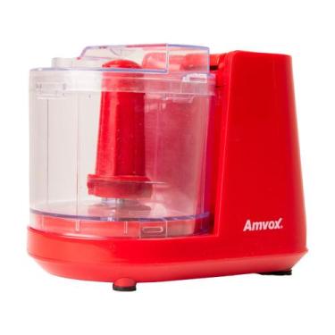 Imagem de Mini Processador de Alimentos Elétrico 350ml 2 Lâminas Vermelho Amvox 