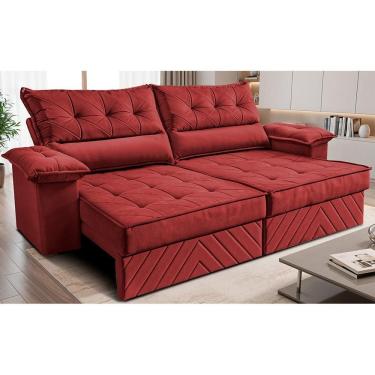 Imagem de Sofá Retrátil e Reclinável 2,60m com Molas e Espuma D33 Thunder. Velusoft Cama inBox