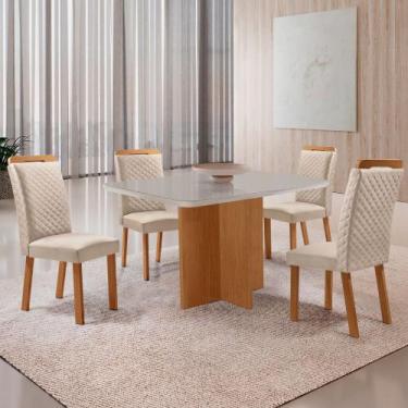 Imagem de Mesa de Jantar Olimpia 120cm Tampo MDF Vidro Canto Copo com 4 Cadeiras
