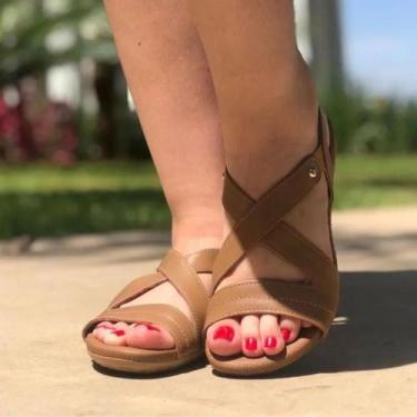 Imagem de Usaflex Sandália Feminina Rasteirinha Confortável Anatômica, Camel, 37