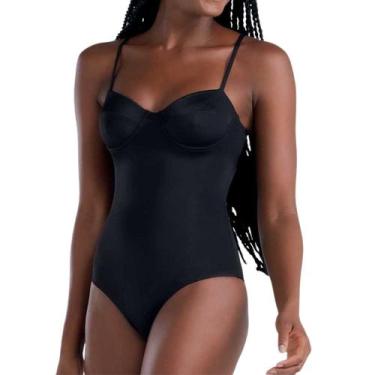 Imagem de Maiô Praia Body Meia Taça Silicone Decote Levanta Seios She, Preto, P
