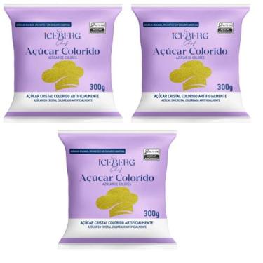 Imagem de Açúcar Dourado ou Prateado Cristal Kit 3 unidades Confeitaria Fina 300
